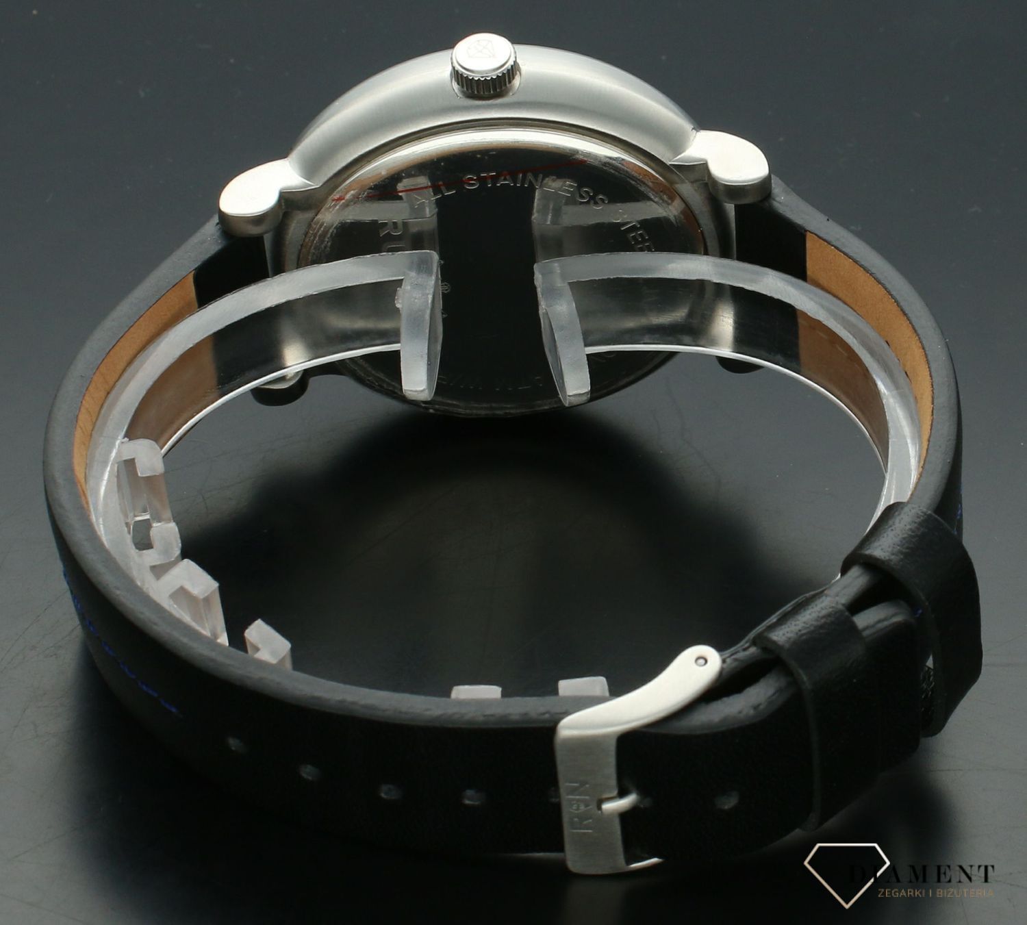 Zegarek męski na skórzanym pasku Rubicon RNAC71 black white blue (2).jpg